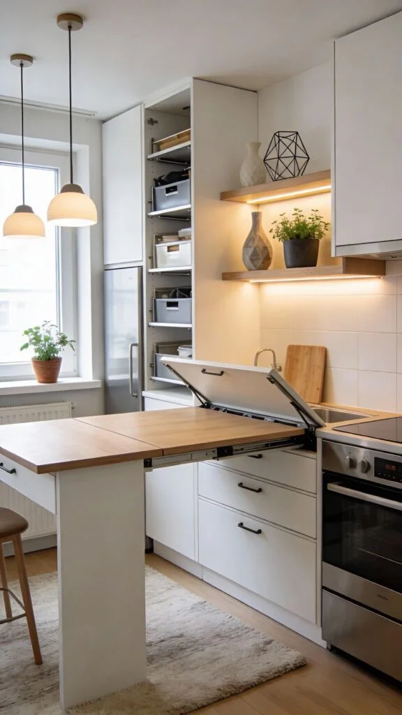 Fold-down counter extensions are an innovative solution for small kitchens in 2026