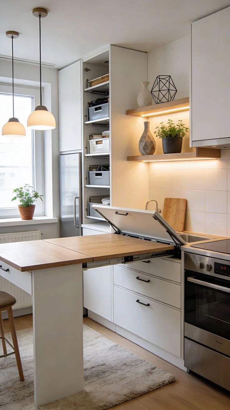 Fold-down counter extensions are an innovative solution for small kitchens in 2026
