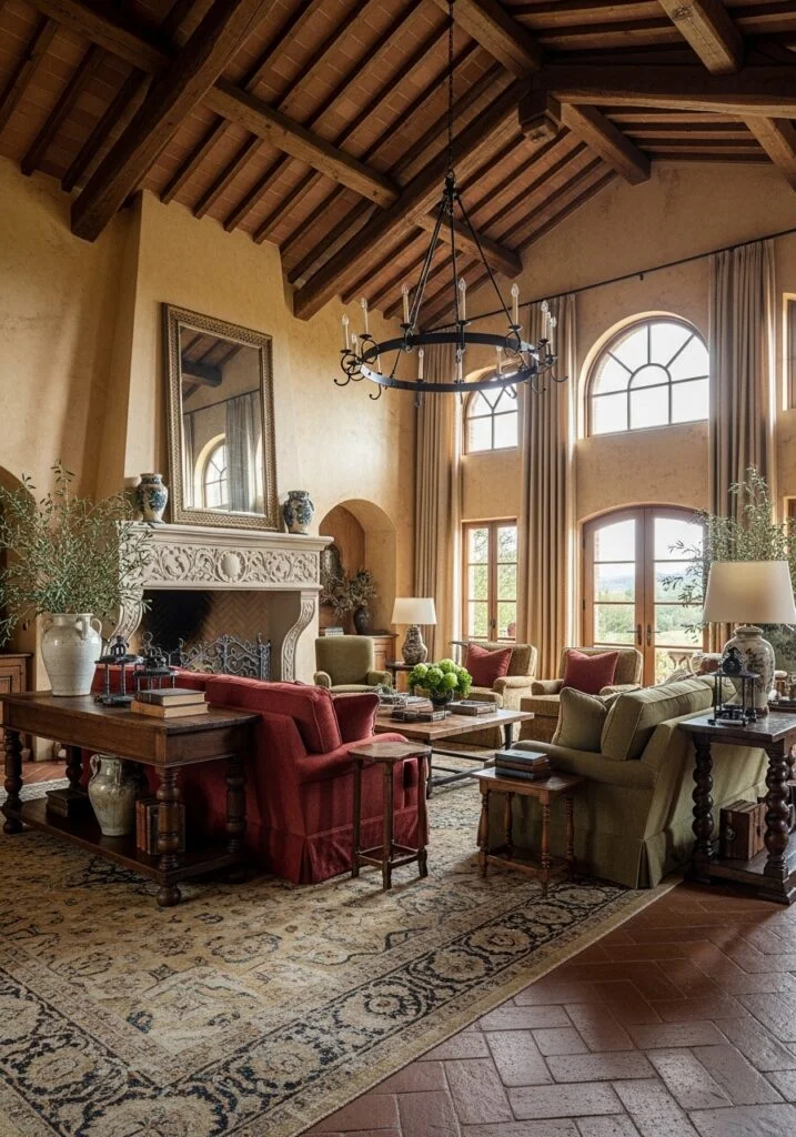High Ceiling Tuscan Living Room