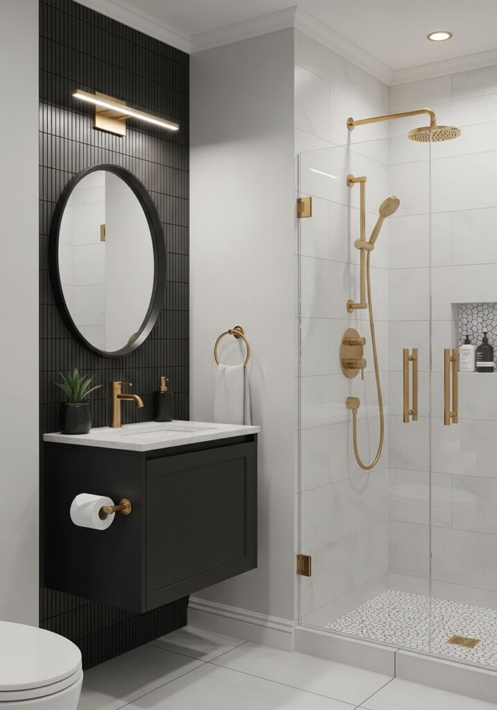 Matte Black and Brushed Gold Fixtures