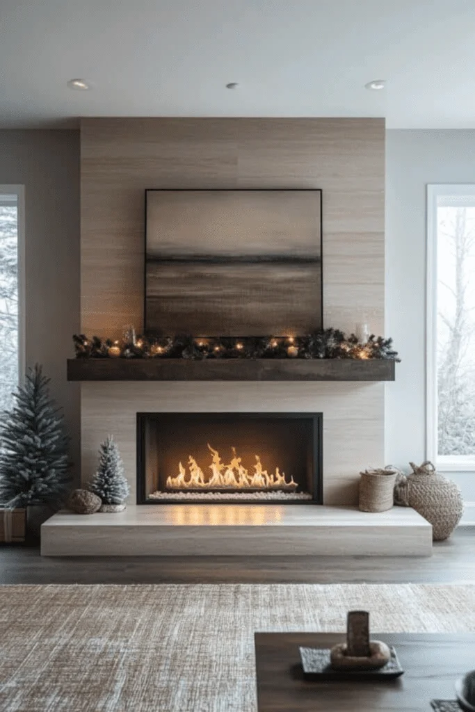 Floor-to-Ceiling White Shiplap Fireplace Wall