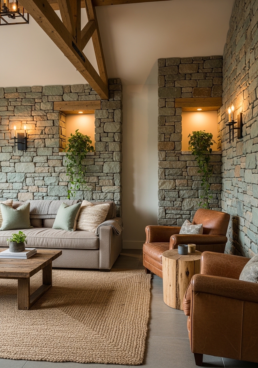 Natural Stone Accent Walls Behind Seating Areas