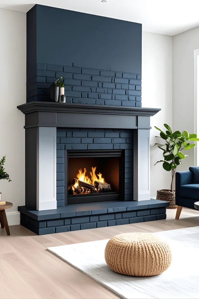 Painted White Brick Farmhouse Fireplace