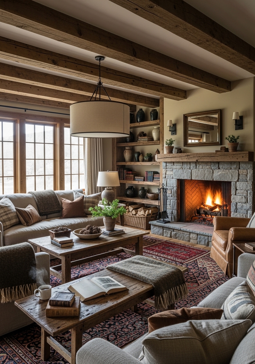 Rustic Wood Beam Living Room