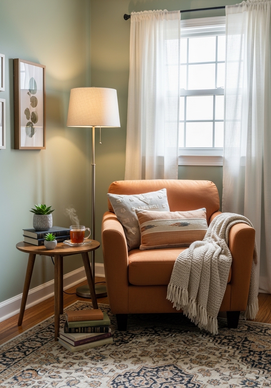 Small cozy living room corner with armchair