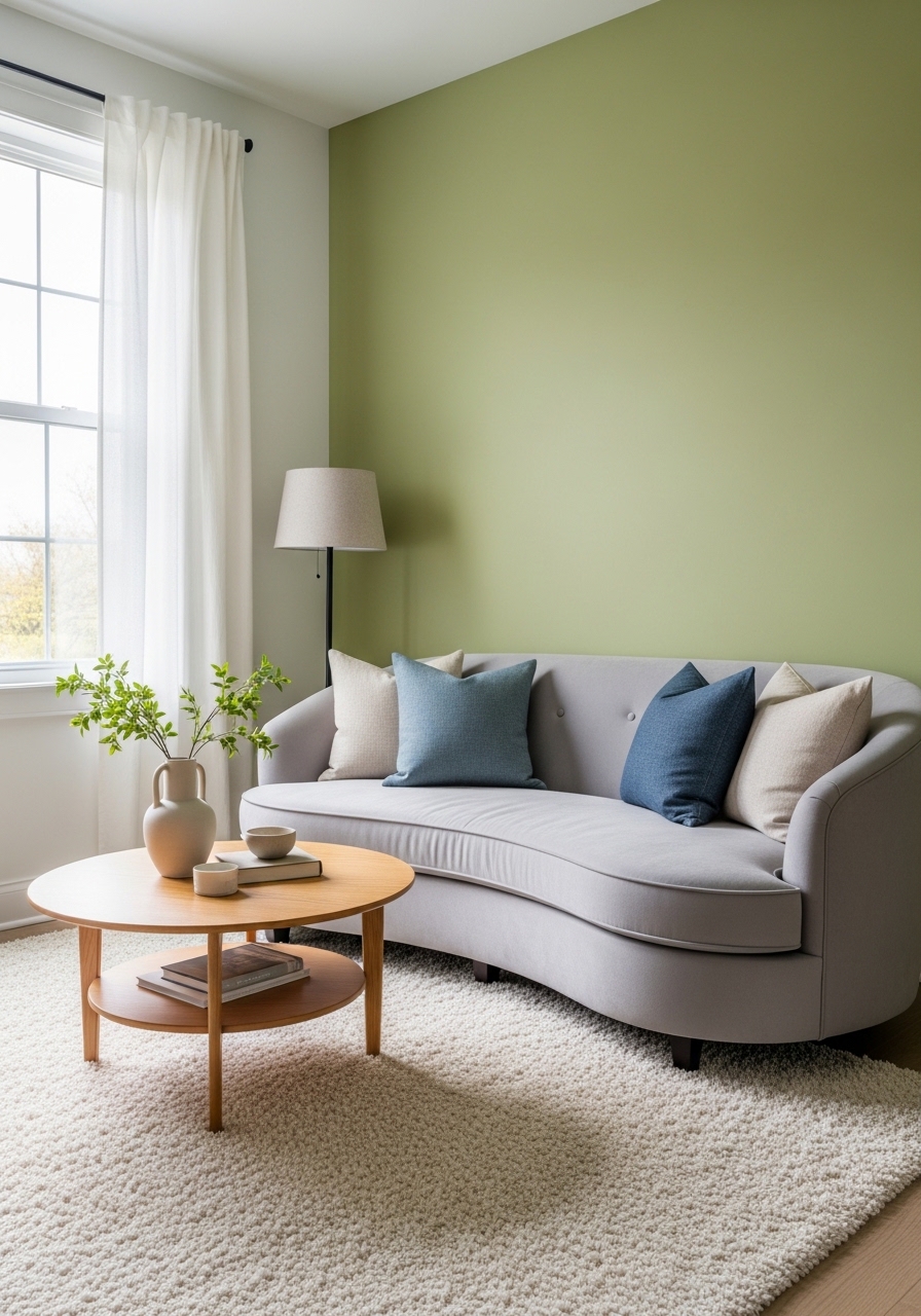 Small living room with curved sofa