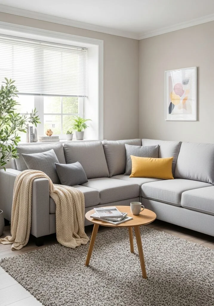 Small living room with light gray L-shaped