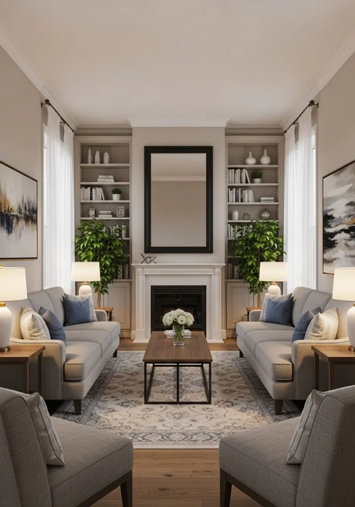 Small living room with symmetrical layout