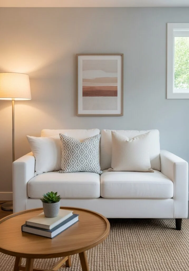 Small living room with white couch