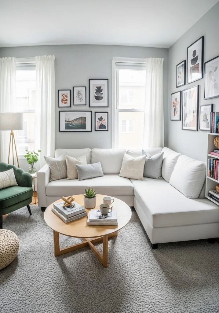 Small living room with white couch style