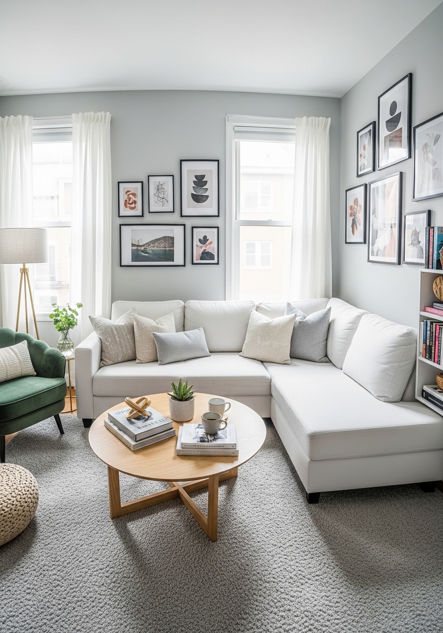 Small living room with white couch style