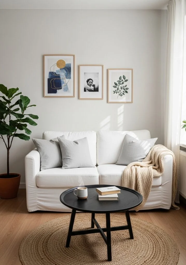 Small living room with white sofa
