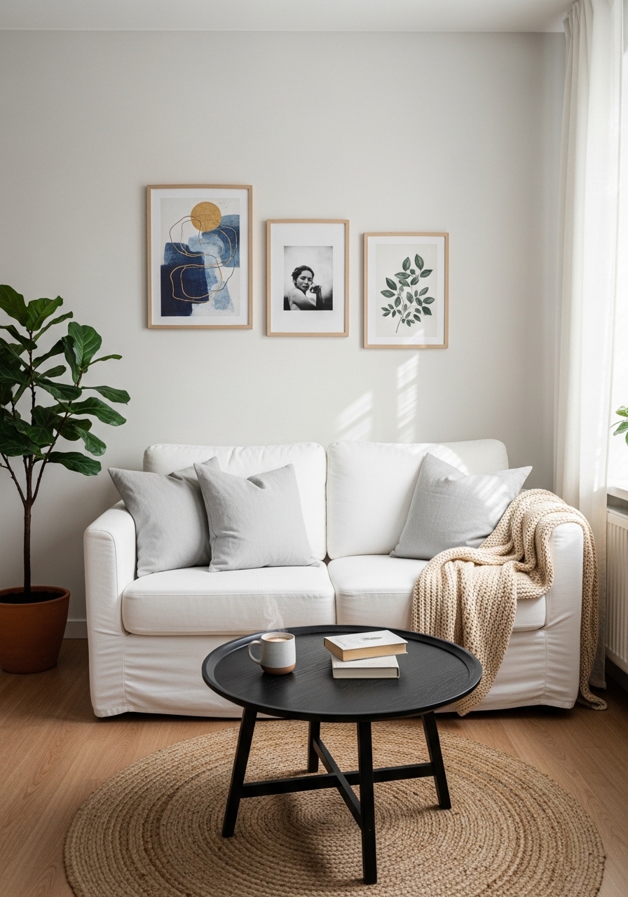 Small living room with white sofa