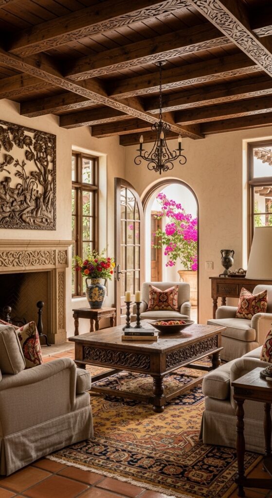 Spanish Wood Beam Living Room
