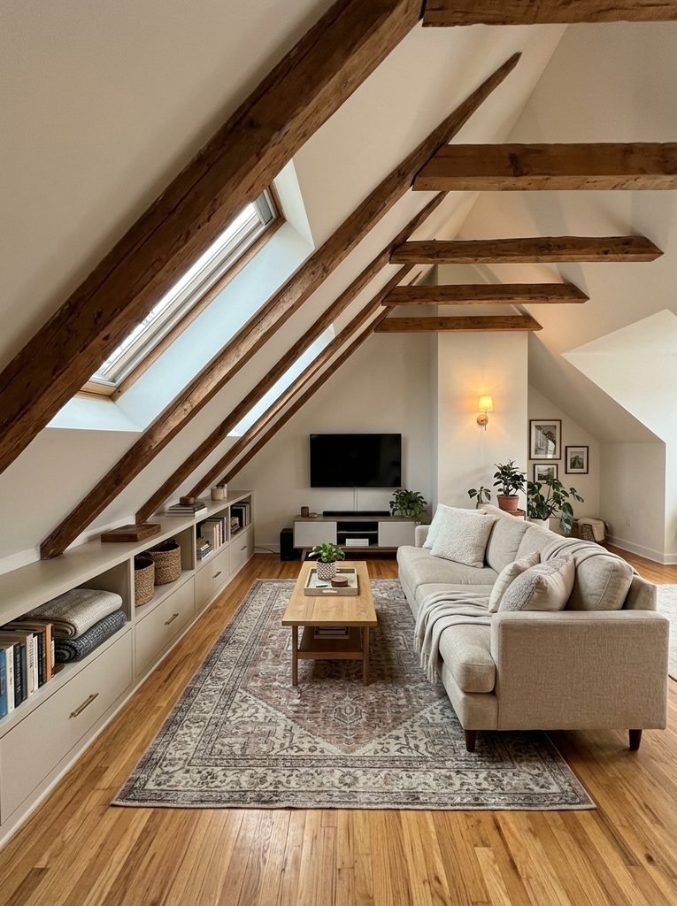 A slope makes the floor area misleading. A 12-foot-wide attic room may give you only 8 feet where you can stand upright.