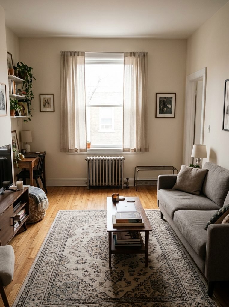 The sofa goes under the window because it's the obvious wall.