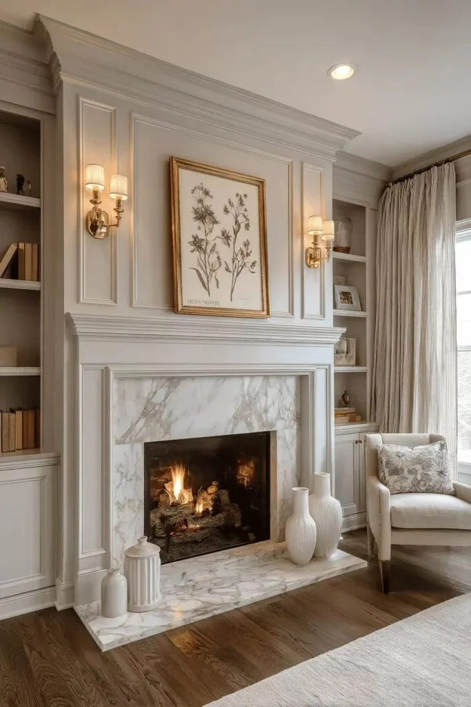 Traditional White Mantel with Crown Molding