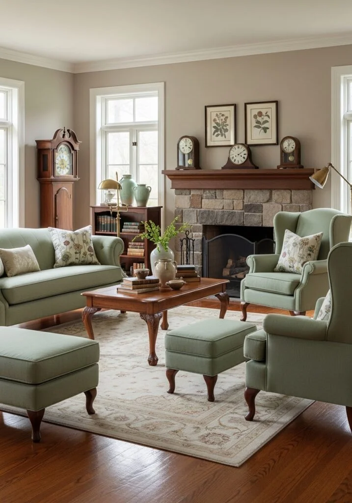 Vintage Furniture Collections with Sage Green Upholstery