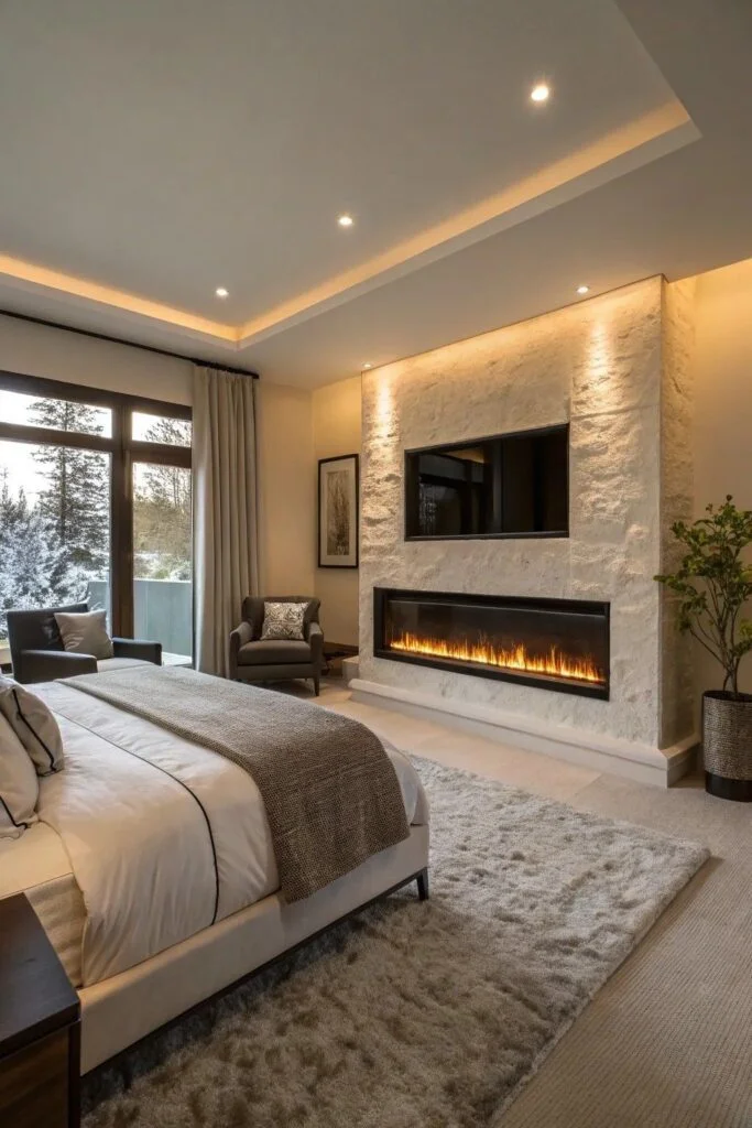 White Corner Fireplace Design