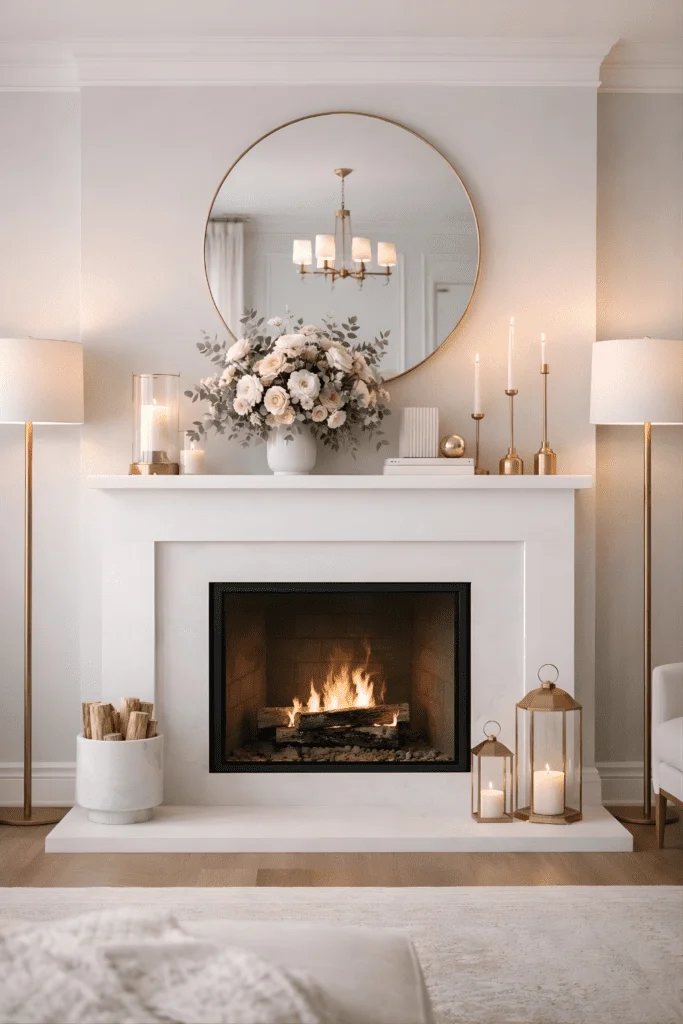 White Marble Subway Tile Fireplace Surround