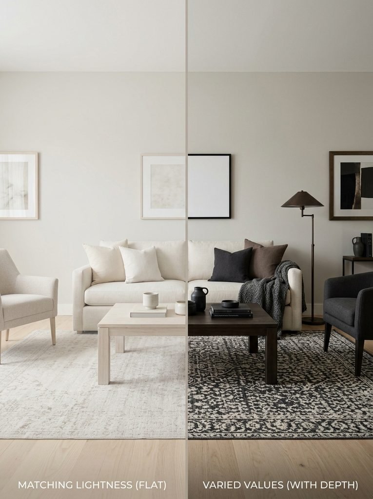 Why Matching Lightness Flattens a Neutral Room