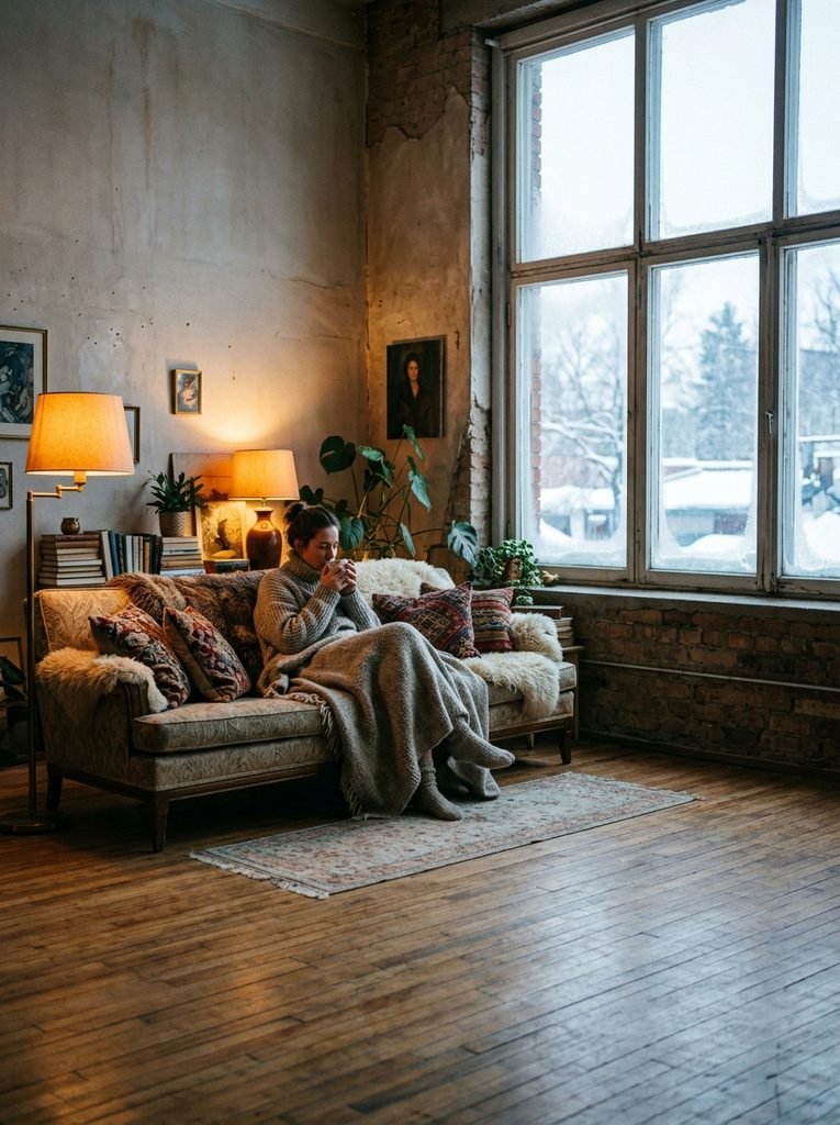 A room feels cozy through three channels at once. Sound should be soft and close, with no ring.