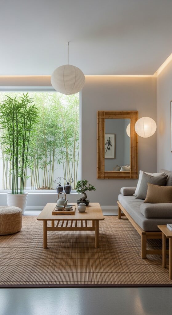 Zen Living Room Ideas Bamboo Accent Pieces