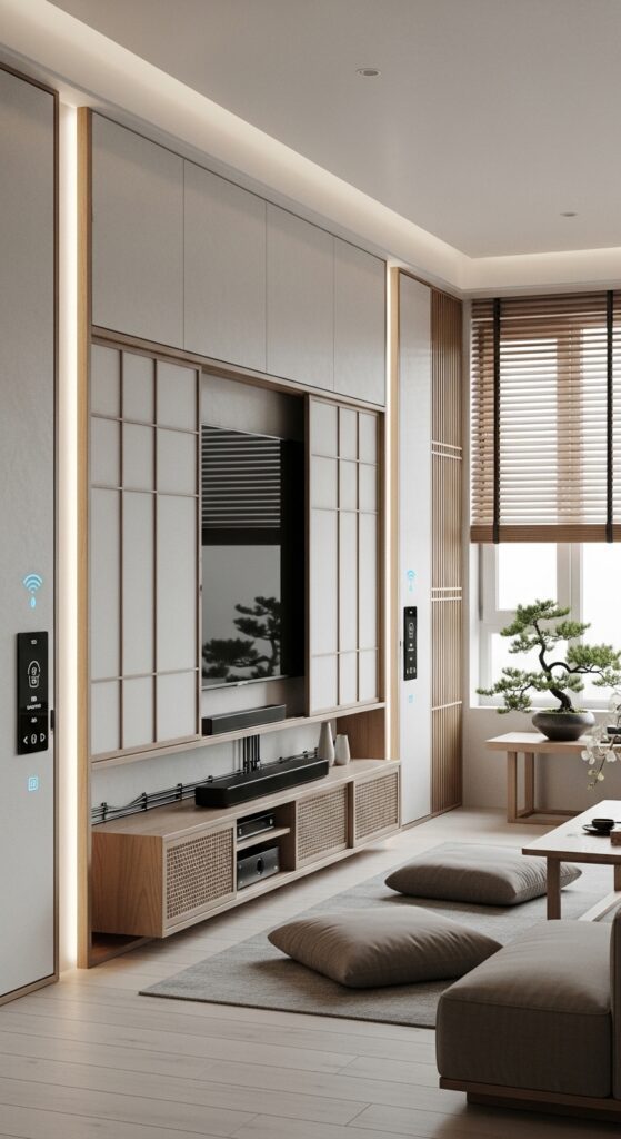 Zen Living Room Ideas Technology Concealment