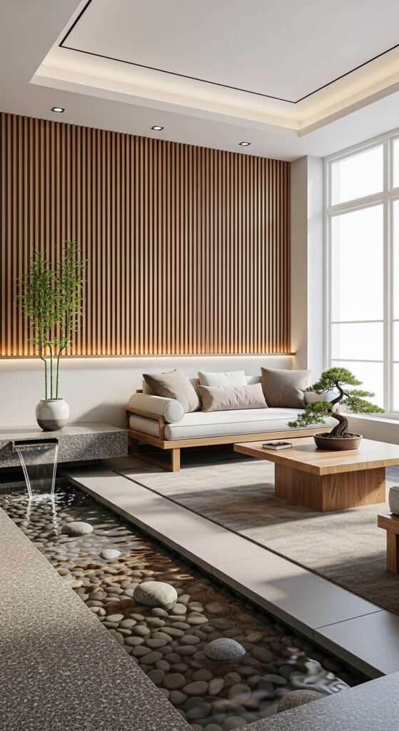 Zen Living Room Ideas Water Feature Integration
