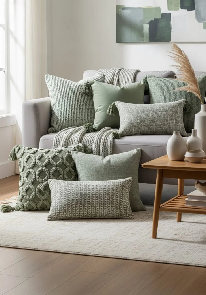 extured Throw Pillows in Multiple Sage Green Shades