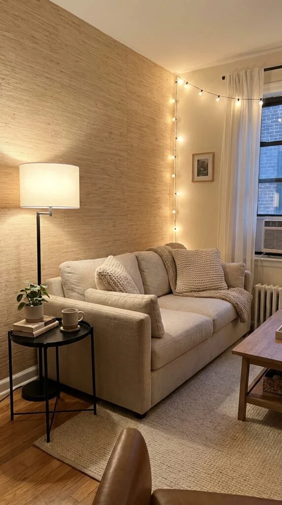 13. Beige Textured Wallpaper with Black Accents