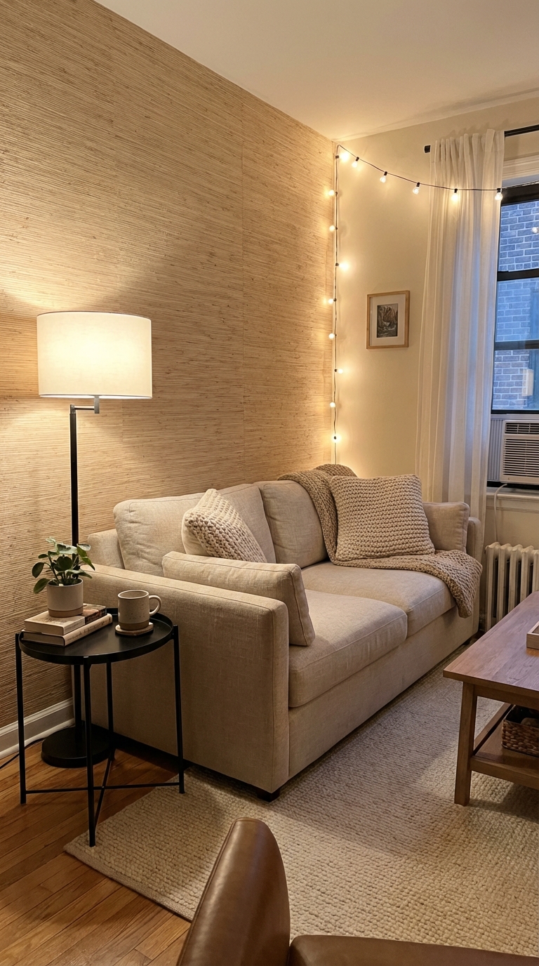 13. Beige Textured Wallpaper with Black Accents