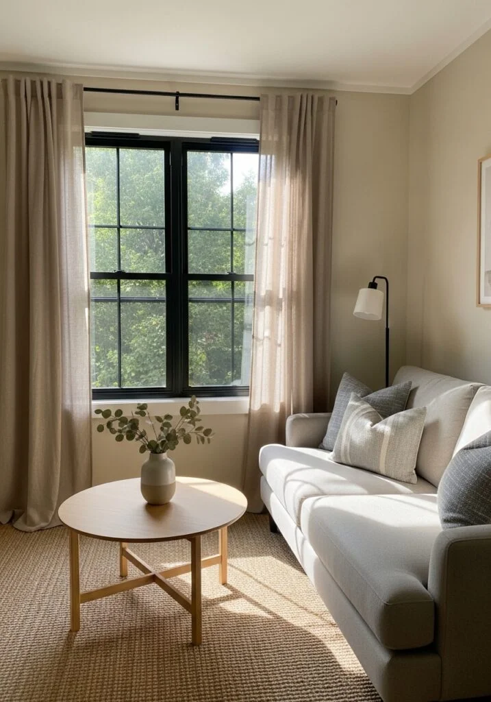14. Black Window Frames with Neutral Styling