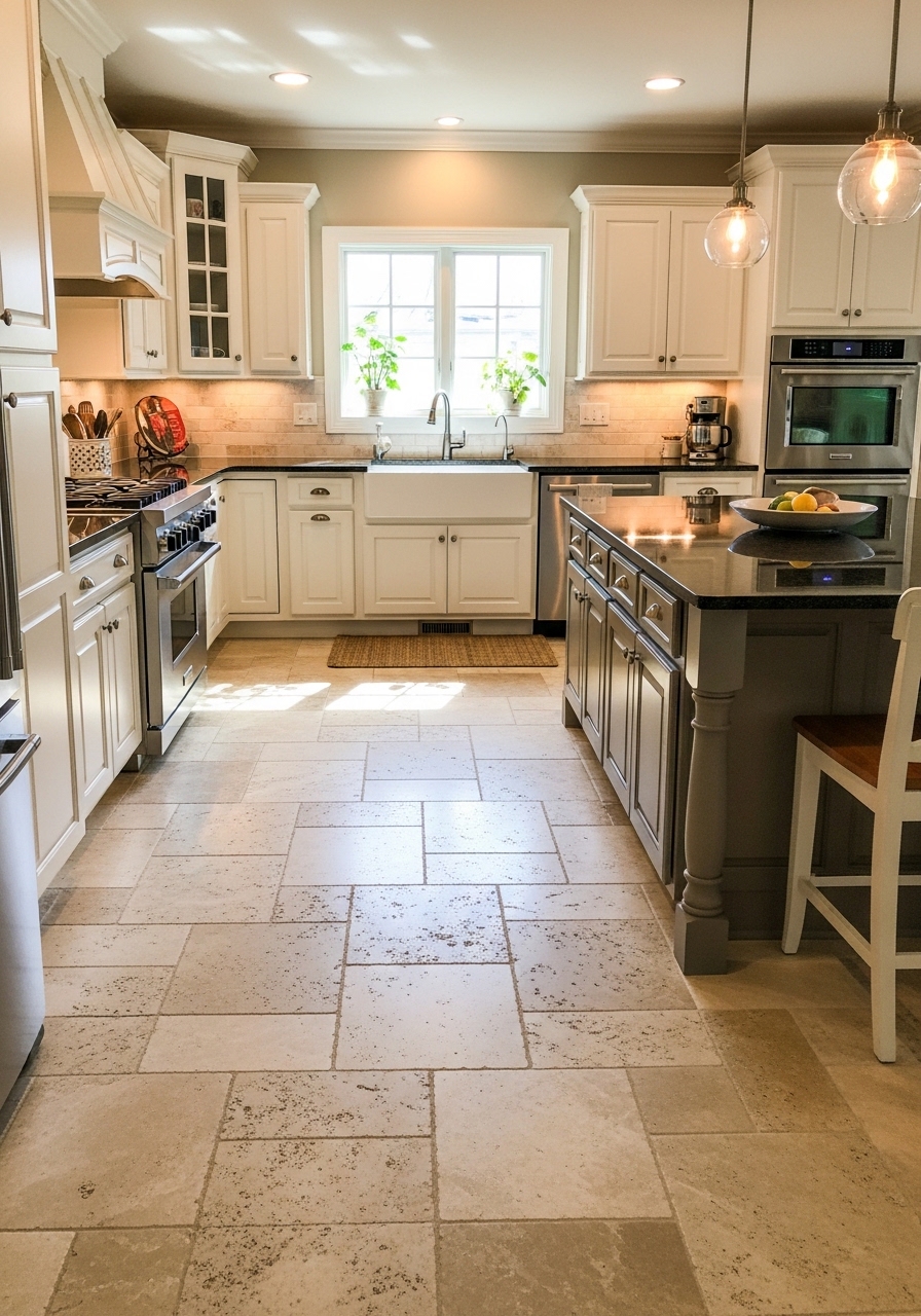 14. Travertine Kitchen Floors