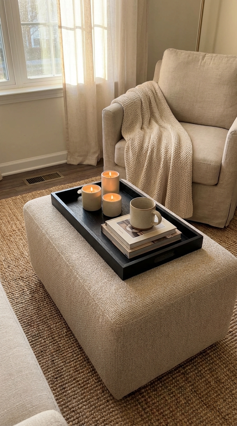 15. Beige Ottoman with Black Tray Styling