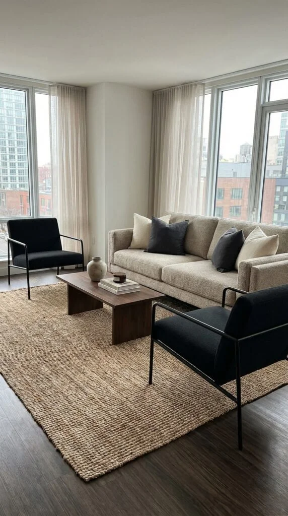 17. Black Accent Chairs with Beige Sofa