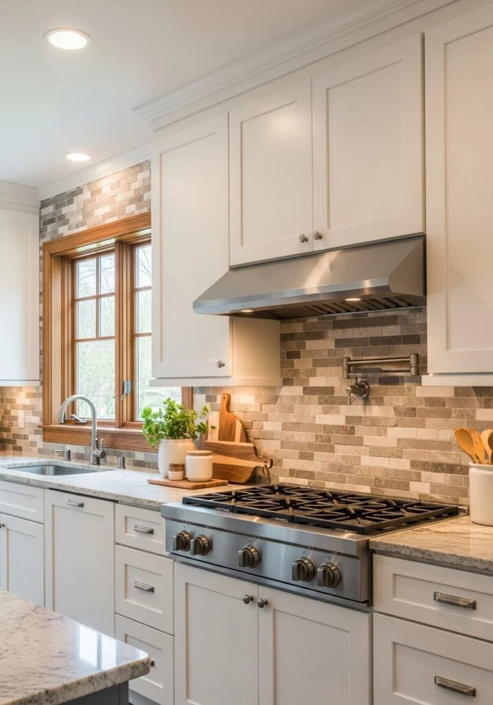 2. Natural Stone Travertine Backsplash