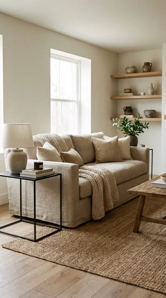 22. Beige Sofa with Black Side Tables