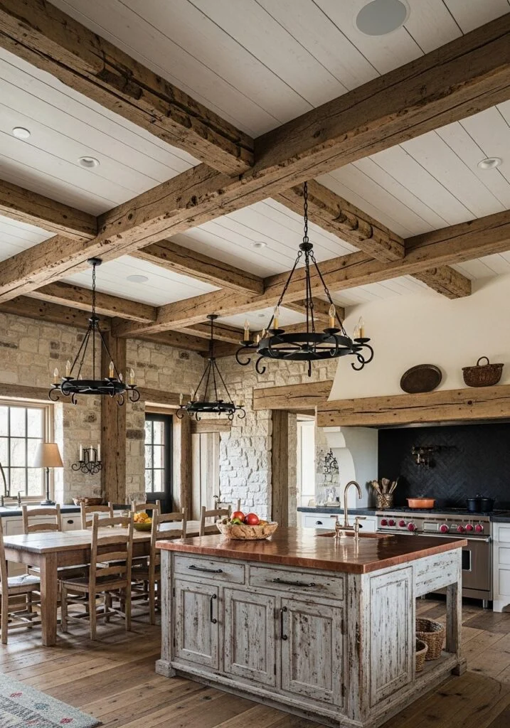4. Rustic Wood Beam Kitchen Ceilings