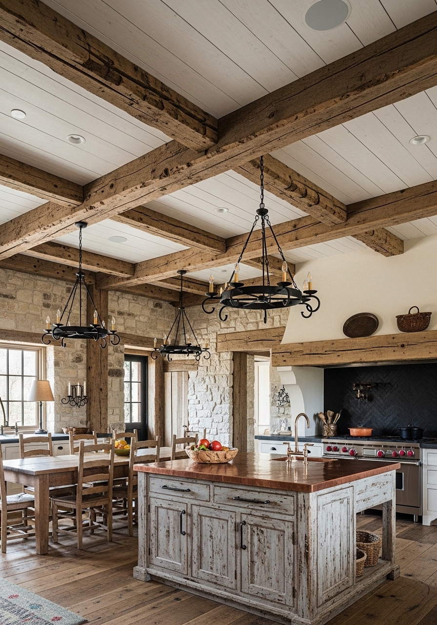 4. Rustic Wood Beam Kitchen Ceilings