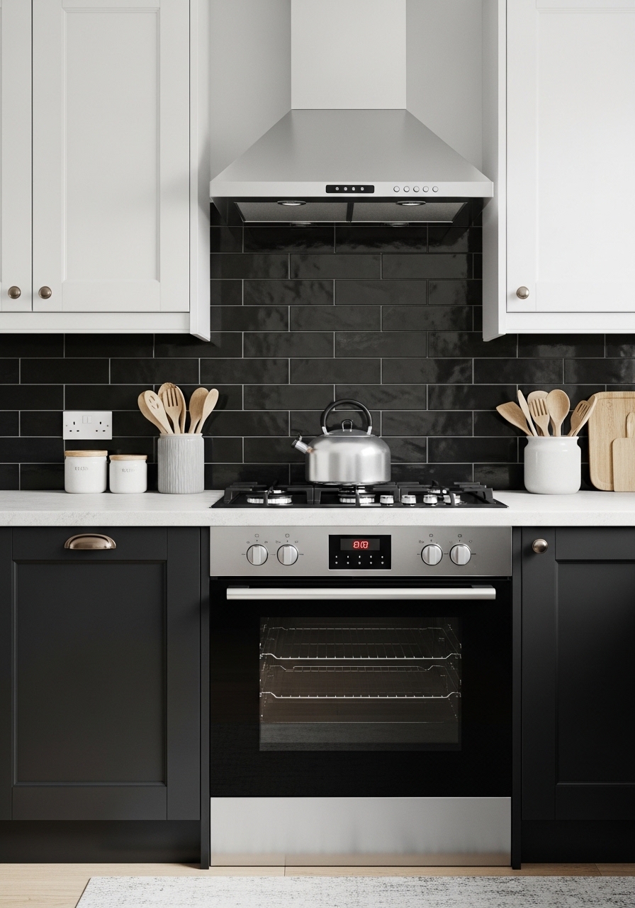 7. Glossy Black Tile Contrast