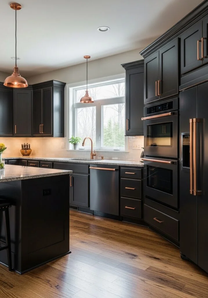 Black Appliance Copper Trim Integration