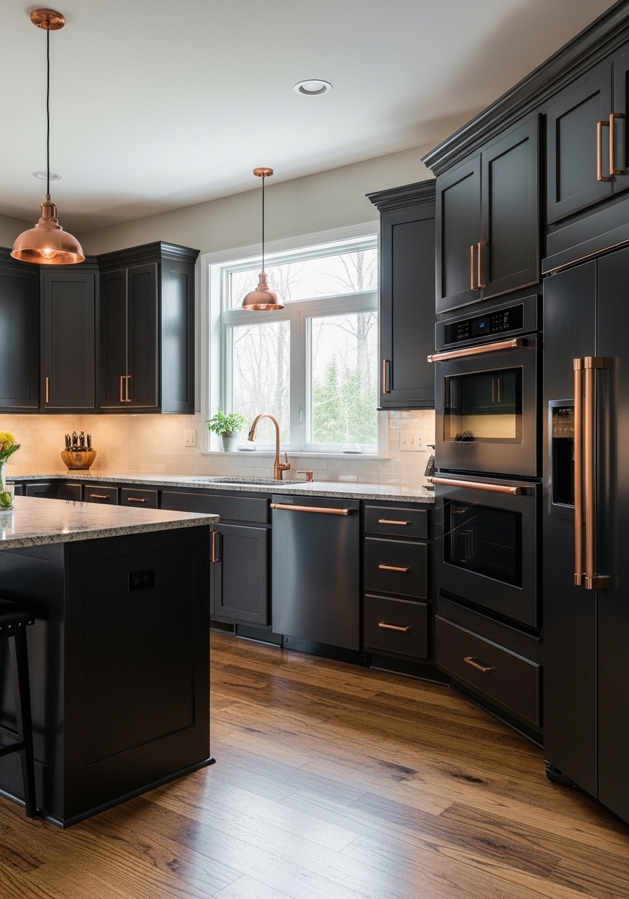 Black Appliance Copper Trim Integration
