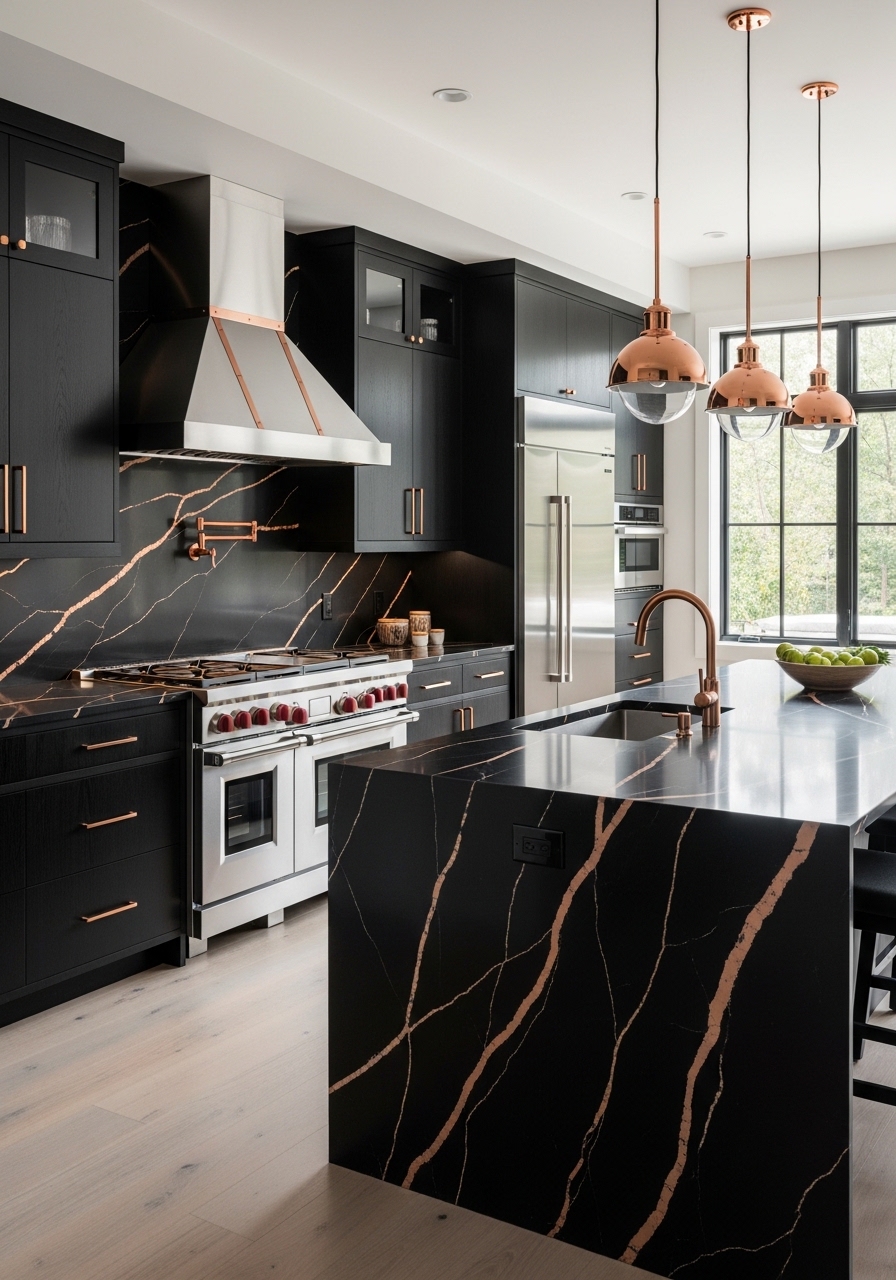 Black Quartz with Copper Veining