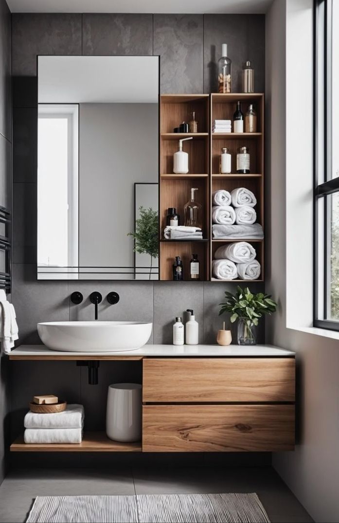 Combine Vanity and Storage in One Wall