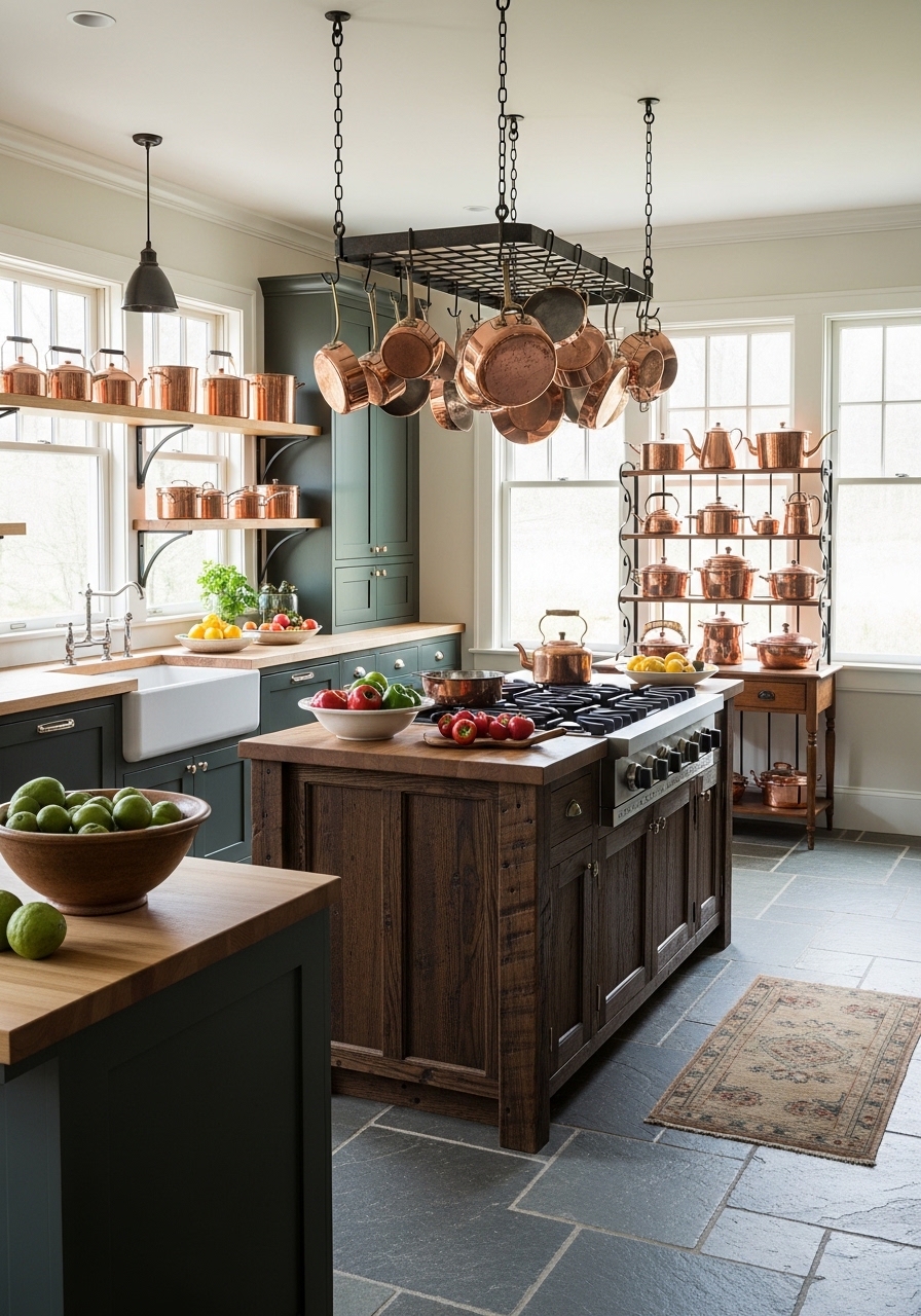 Copper Cookware Display Kitchen