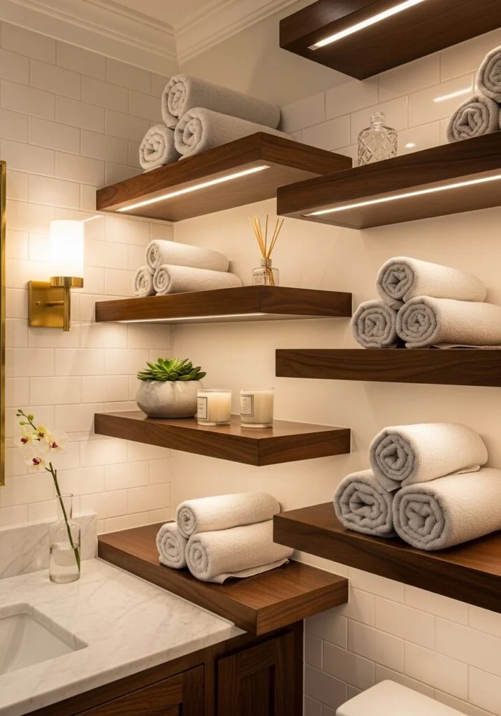 Display Rolled Towels on Shelves