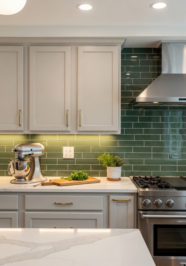 Forest Green Subway Tile Backsplash