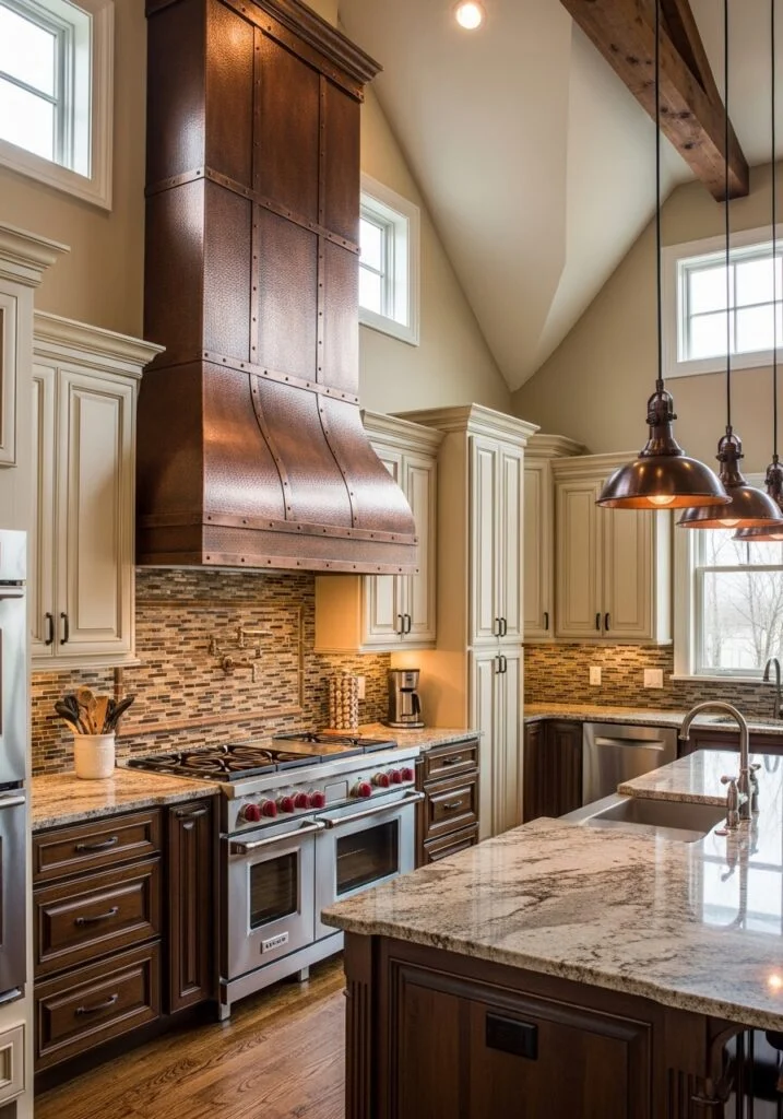 Hammered Copper Range Hood Centerpiece