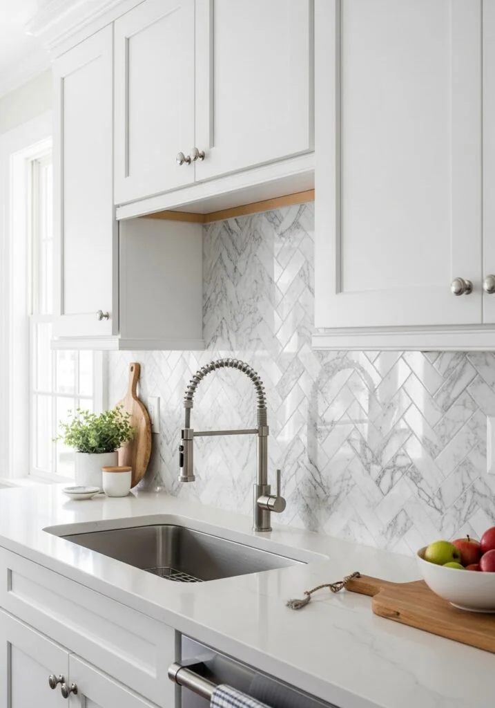 Herringbone Marble Backsplash